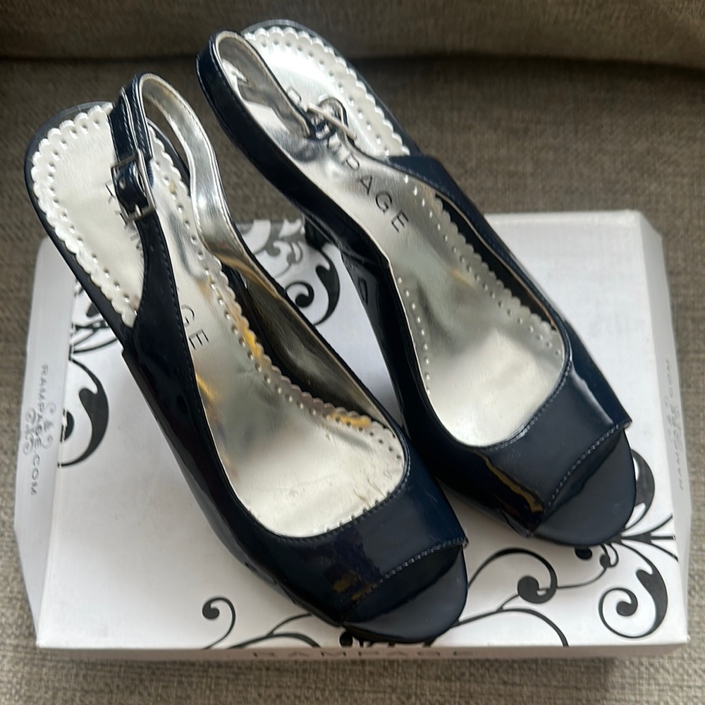 Elegant Navy patent  Peep-Toe Slingback Heels